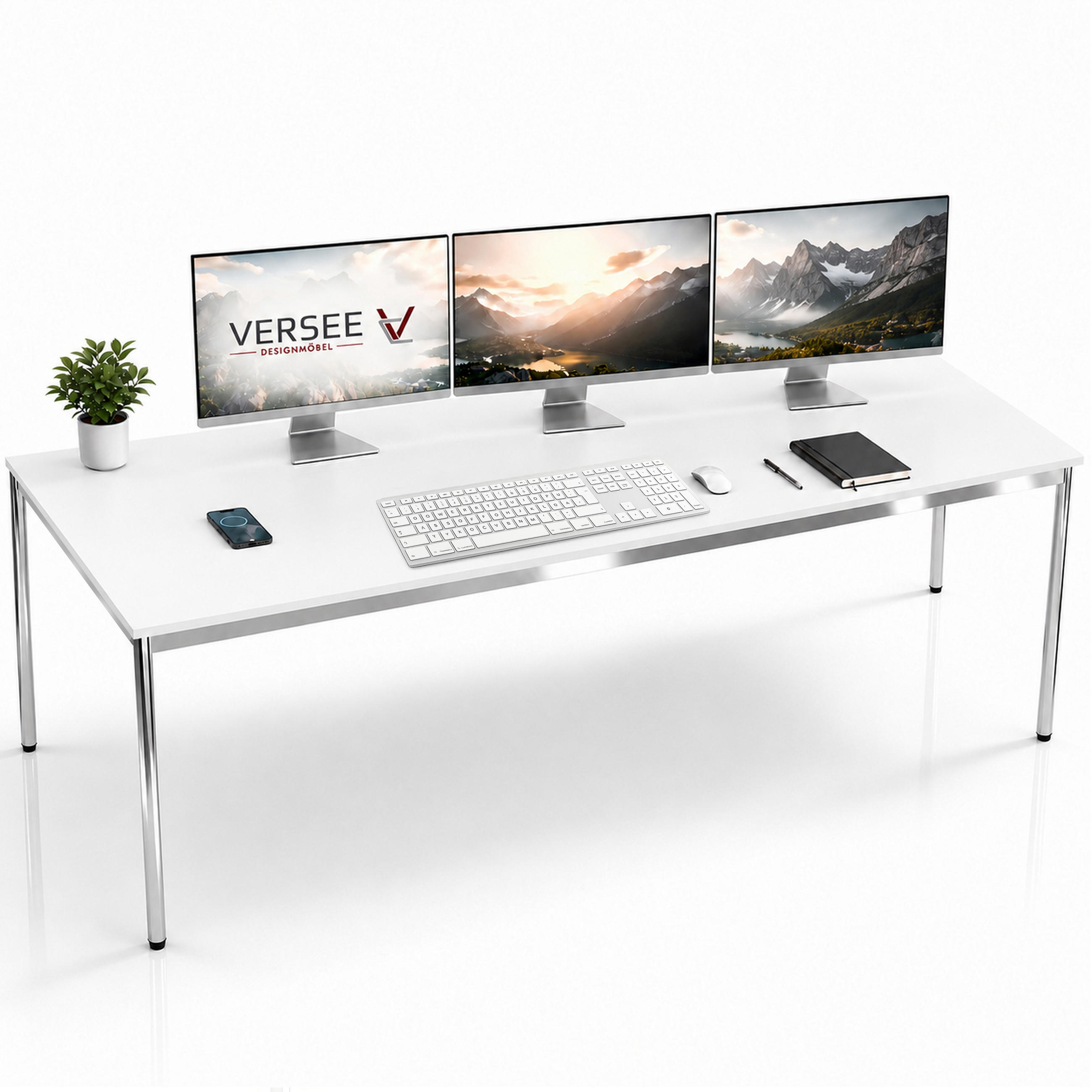 SCHREIBTISCH VST1 180 x 60 cm Weiß – höhenverstellbar - Chromfarben/Weiß, Holzwerkstoff (180/60/75.5cm) - Versee