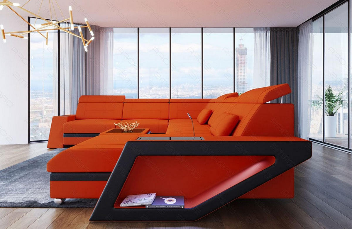 WOHNLANDSCHAFT Catania Orange Schwarz Mikrofaserstoff - Orange, Kunststoff (349/89/264cm)