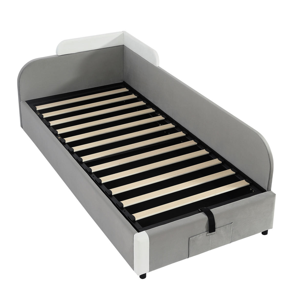 POLSTERBETT 90x200 cm Stauraum hydraulisch grau - Weiß, Textil (90/200cm) - LEBENLANG