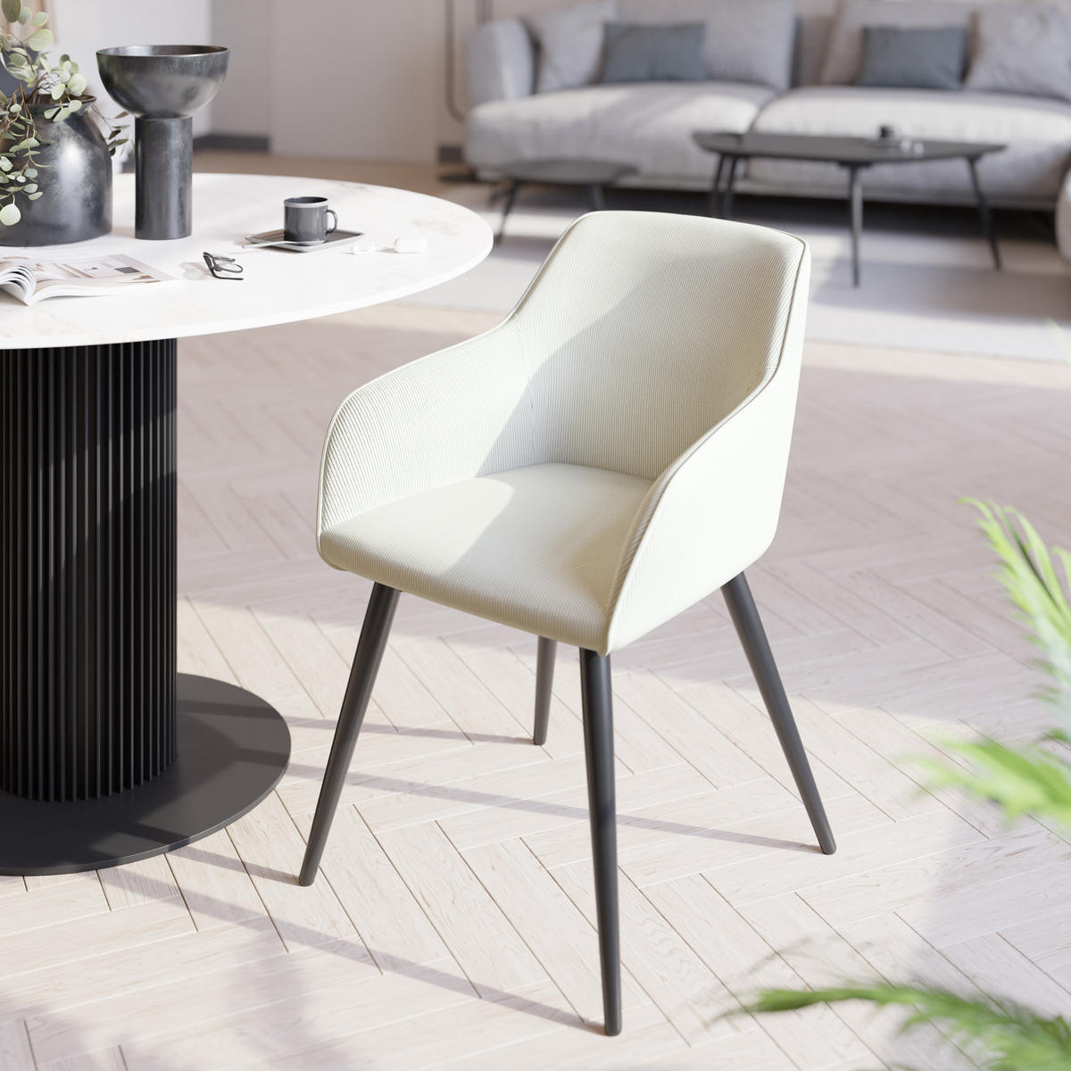 ESSZIMMERSTUHL 1er Set Marilyn 58 x 62 x 82 cm creme/schwarz - Creme/Schwarz, Kunststoff (62/82/58cm) - tectake