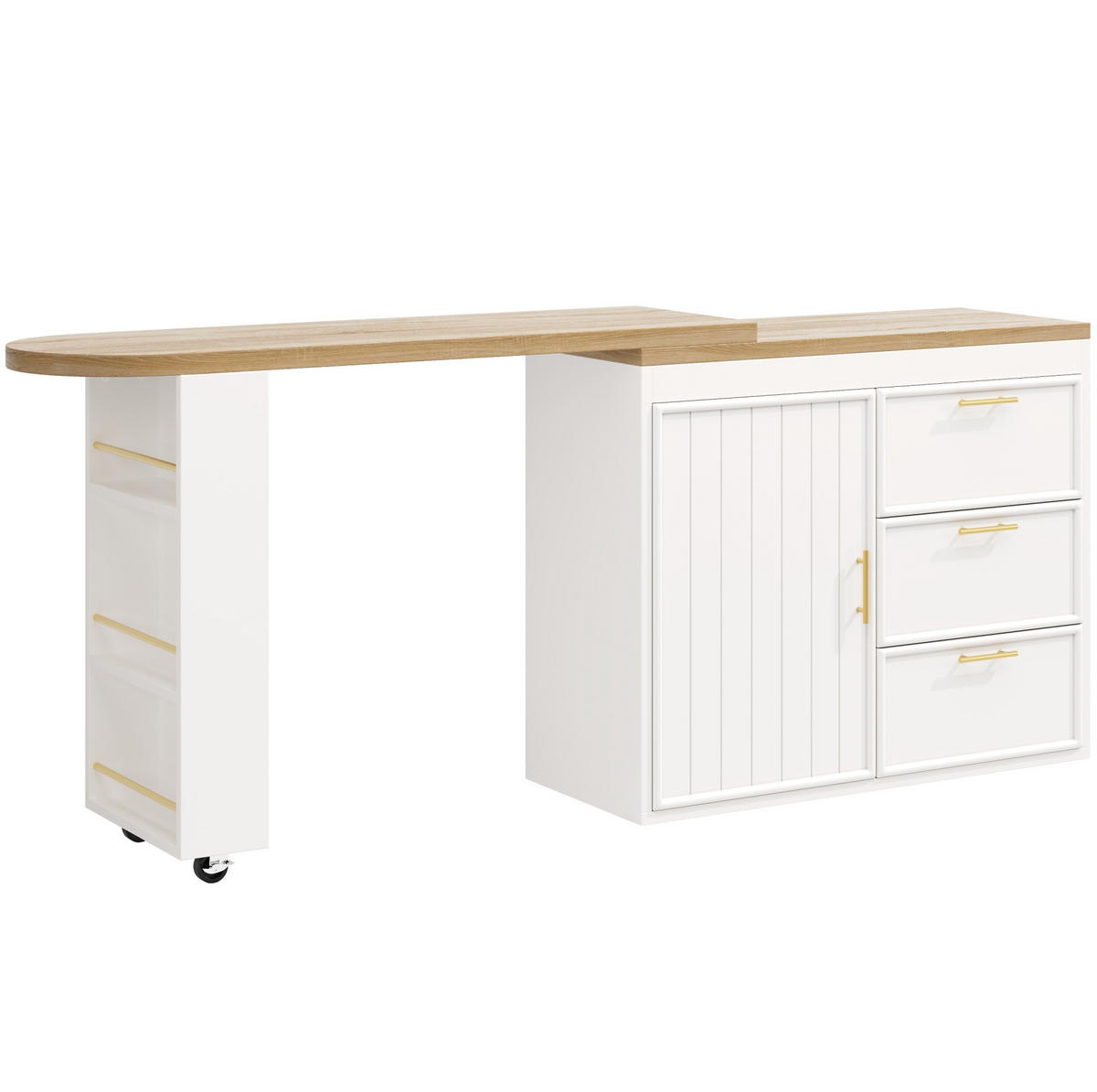 BARTISCH mit 360°-Drehfunktion 128-203x39x90 cm MDF Metall Weiß - Weiß, Metall (203/39/90cm) - Meubliv