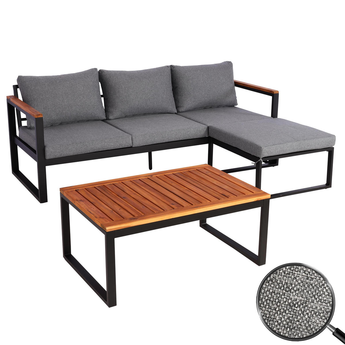 GARTEN-GARNITUR L26B 3ER-SET Braun, Grau - Braun/Grau, Textil - MCW