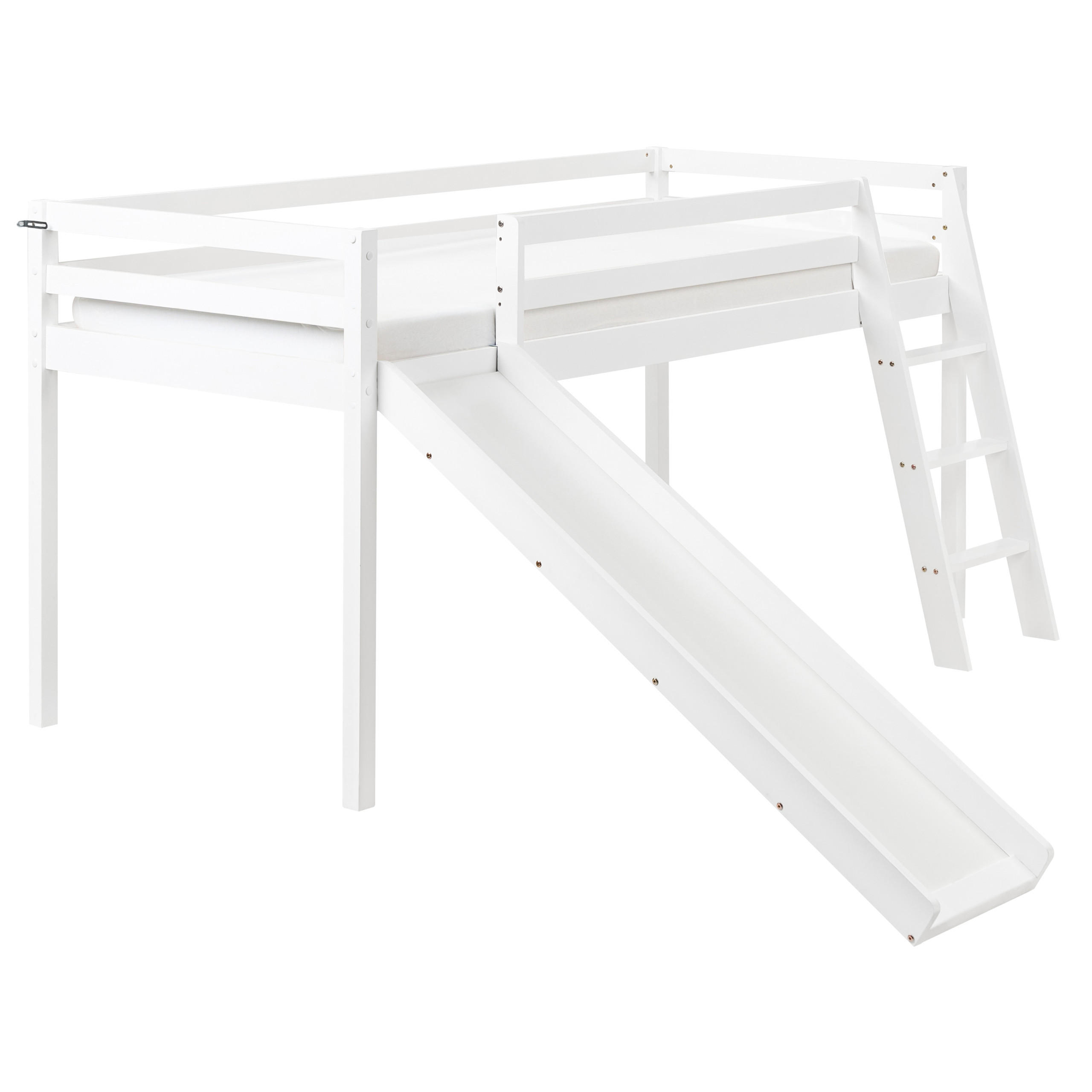 PAT SEMIÎNALT lemn de pin 90/200 cm cu tobogan alb Staple - alb, lemn (227/110/208cm) - Beliani