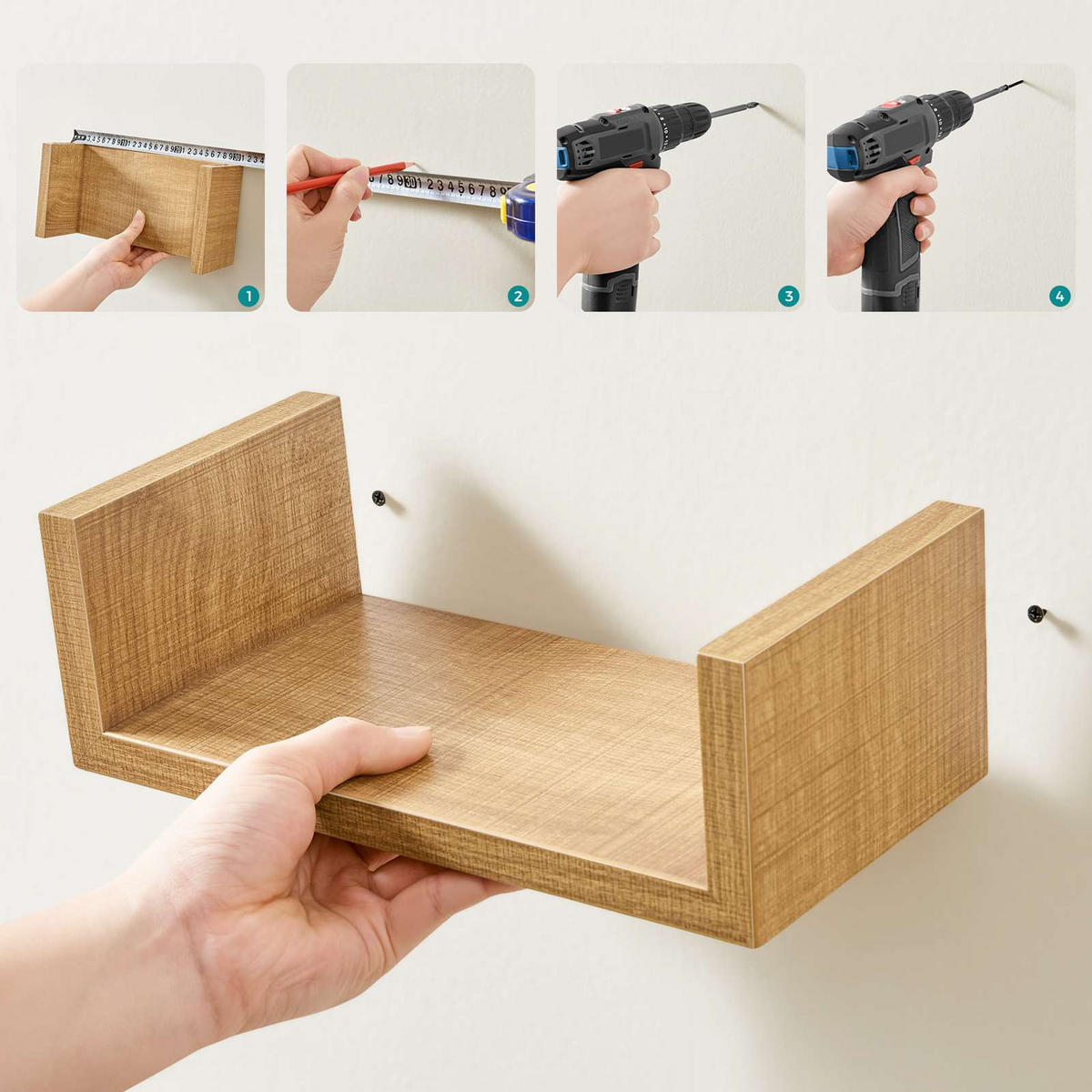 WANDREGAL Holzoptik Honigbraun 3er-Set U-Form 30/45/60x15x10 cm - Honig, Holzwerkstoff (15/10/60cm) - Begryf