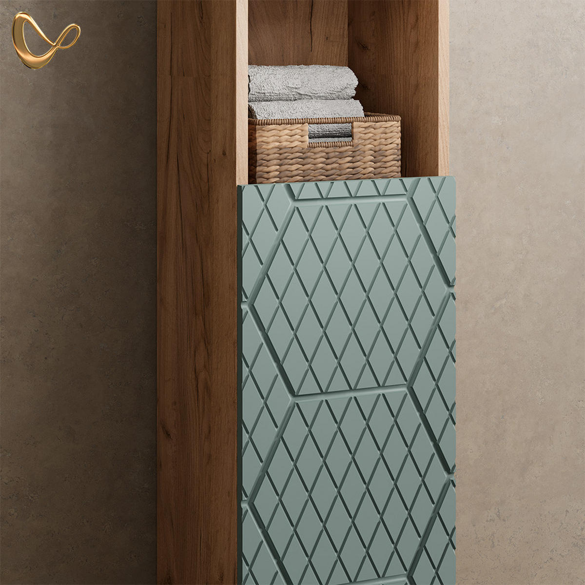 BADMÖBEL-SET Ronco Grün/Goldkraft Eiche 3 Teile, mit Spiegelschrank 80 cm - Eiche Wotan/Grün, Holzwerkstoff (80/58/41cm) - Livinity®