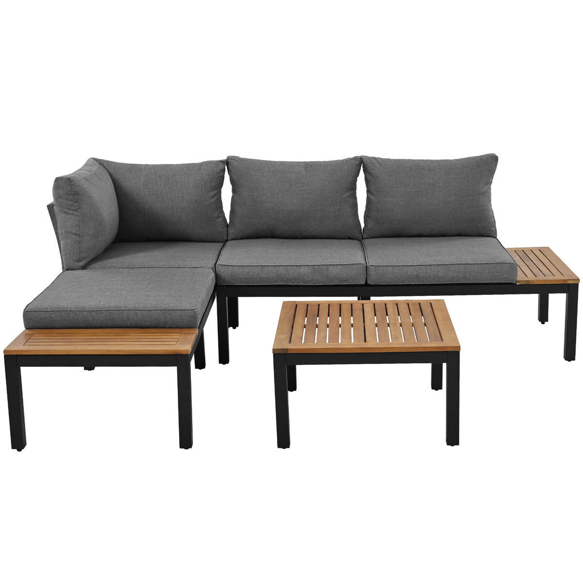 LOUNGESET Akazie Grau 2x Zweisitzer 2x Beistelltische 1x Tisch - Grau, Metall - FLIEKS