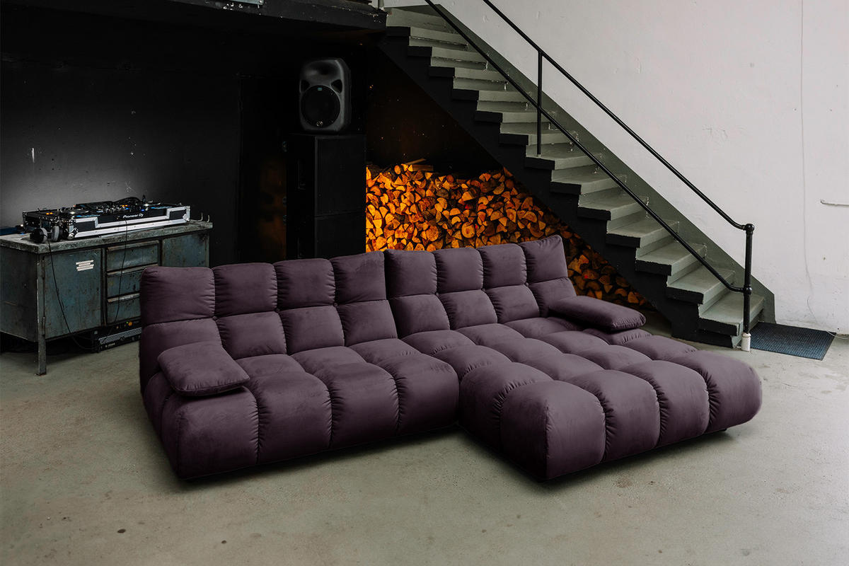 ECKSOFA VIVIEN Violett Velvet - Violett/Schwarz, Kunststoff/Textil (290/178cm) - KAWOLA