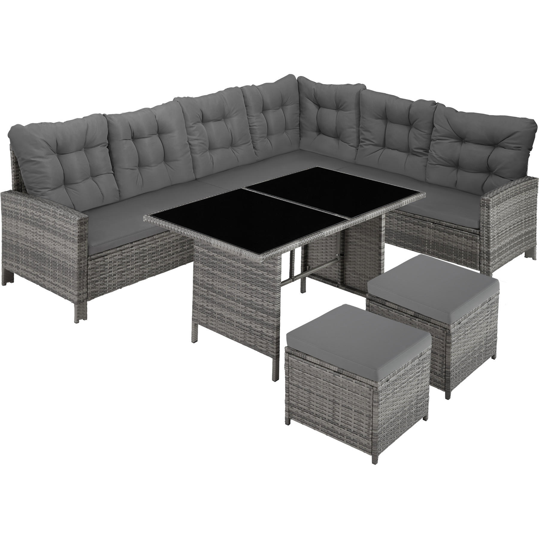 RATTANLOUNGE Barletta,mit Sicherheitsglasplatten,grau/beige - Beige/Grau, Kunststoff - tectake