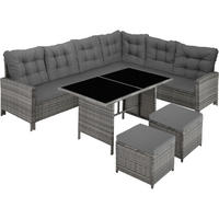 RATTANLOUNGE Barletta,mit Sicherheitsglasplatten,grau/beige - Beige/Grau, Kunststoff - tectake