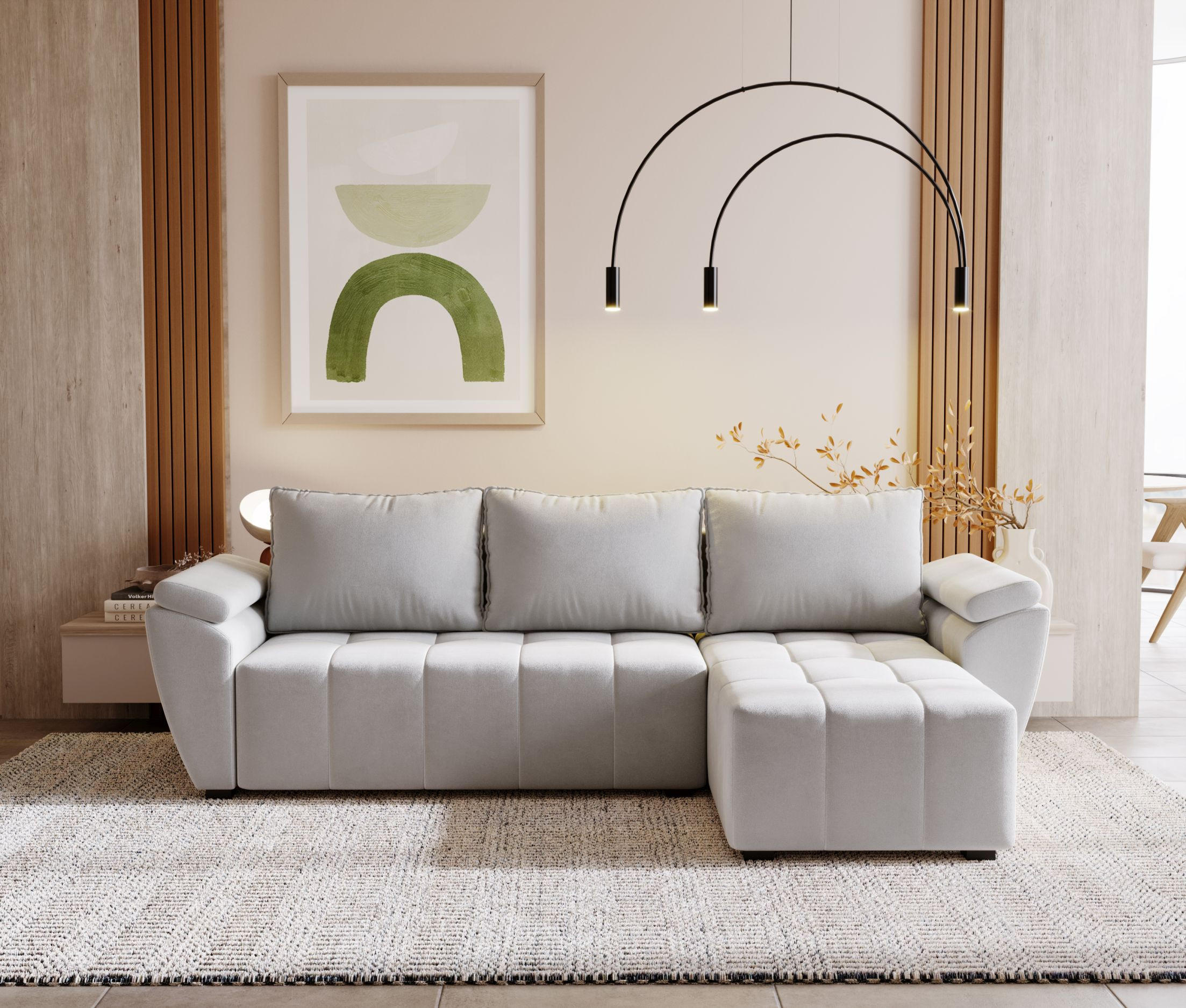 ECKSOFA ZEUS L Monolith 84 Rechts mit Schlaffunktion - Grau, Textil (251/140cm) - Bedante