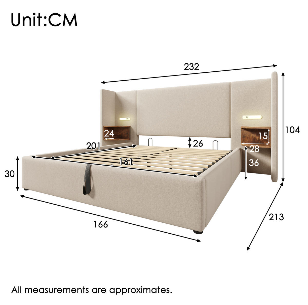 ČALÚNENÁ posteľ 160/200 cm béžová, ľanový vzhľad, s matracom, úložným priestorom a USB - béžová, textil (160/200cm) - BEAOK
