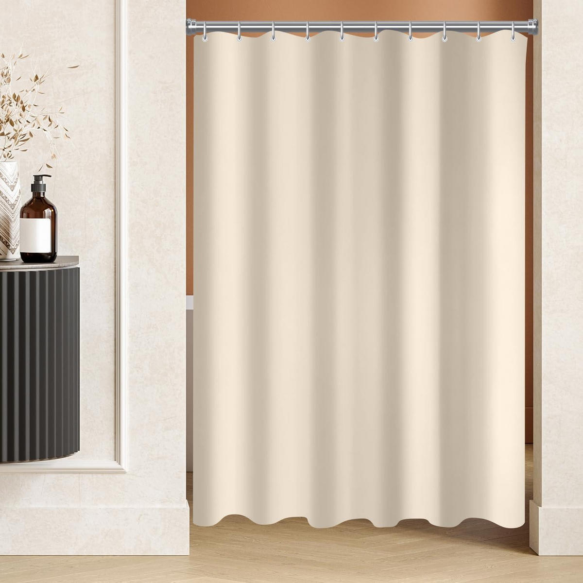 DUSCHVORHANG Beige 140 x 200 cm mit beschwertem Saum - Beige, Textil (140/200cm)