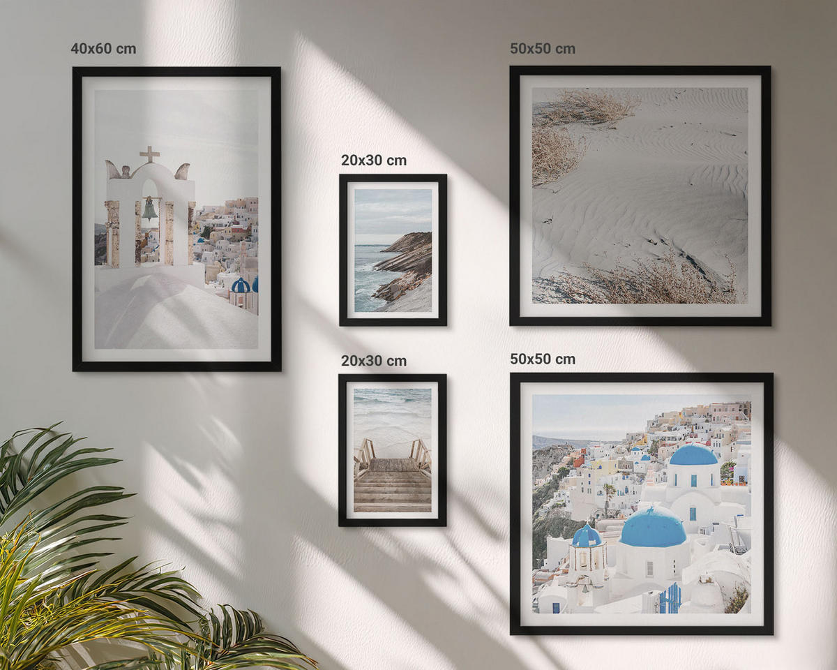 BILDER SET 5er Set - 50x50 cm & 20x30 cm & 40x60 cm Schwarzer Rahmen - Meeresarchitektur Santorin - Schwarz, Kunststoff (40/60cm) - TULUP