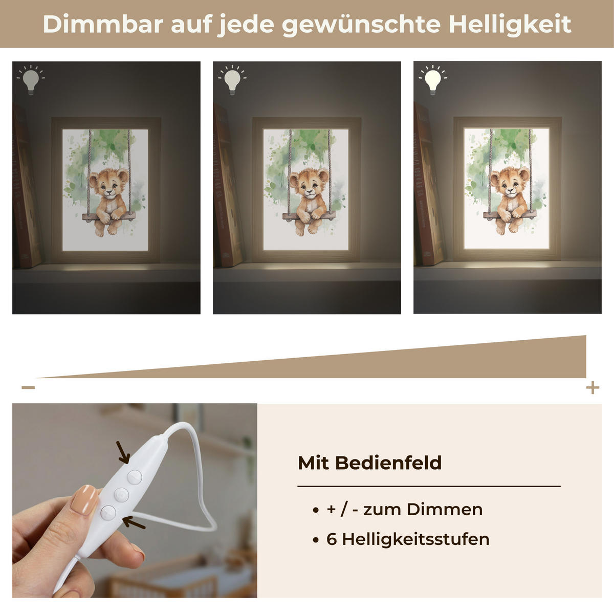 NACHTTISCHLAMPE Löwe - Tier - Kinder - Dschungel 15x20 cm - Weiß, Holzwerkstoff (8/15/20cm)