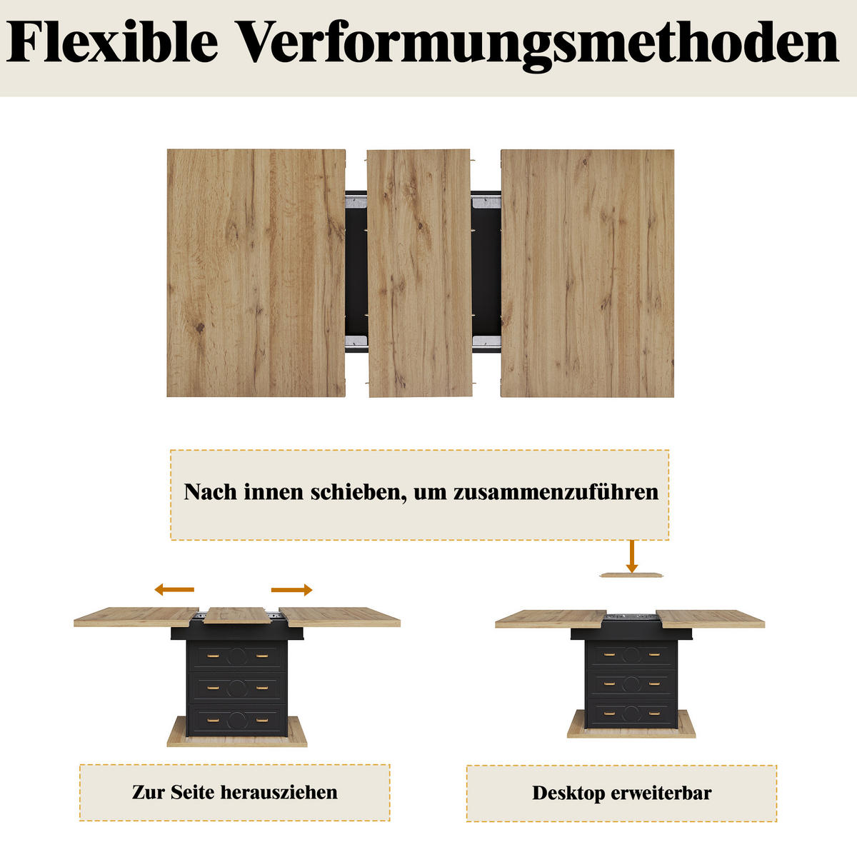 ESSTISCH Ausziehbar 110-140x80Cm Holz 6 Personen - Naturfarben, Metall (80/110/75cm) - FLIEKS