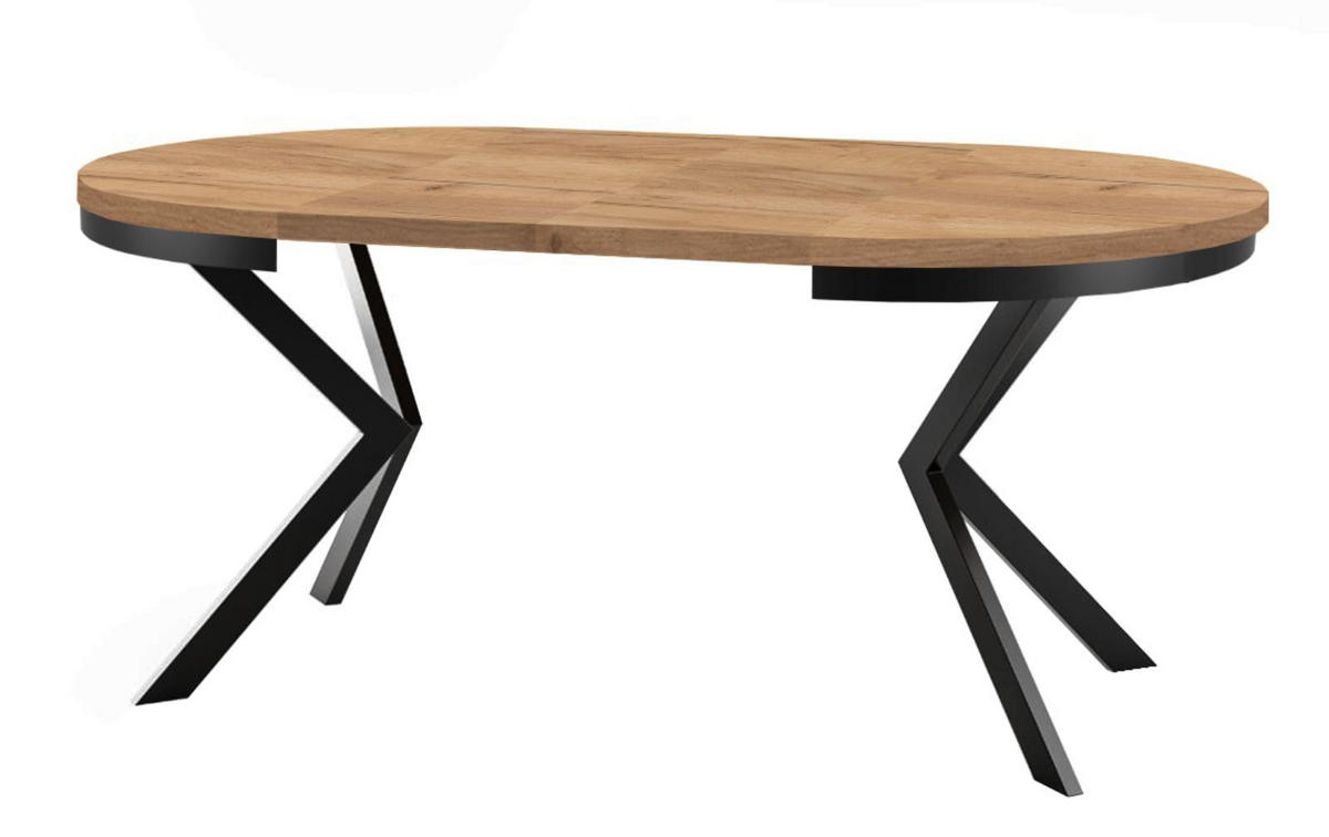 ESSTISCH Runder Ausziehbarer Tisch für Esszimmer ENDIK mit Ring-Gestell und Metallbeinen, Durchmesser: 120 / 220 cm, Farbe: Schwarz - Schwarz, Holz (220/120/77cm) - Dekori_Interiors