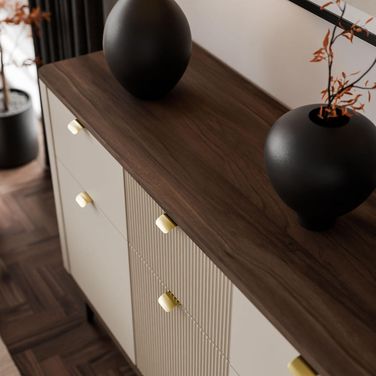 KOMMODE AUTUMN 3D3S auf hohen Beinen, Kaschmir / Nussbaum - Beige, Holzwerkstoff (130/82/40cm) - Lookway