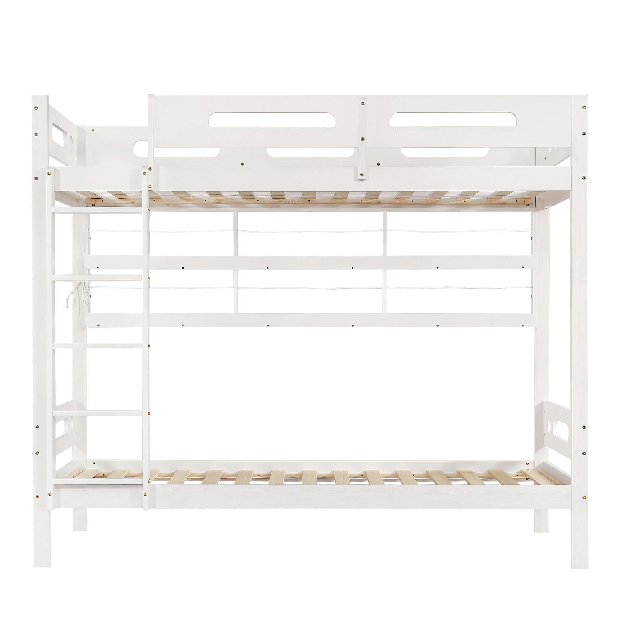 ETAGENBETT Kiefernholz Weiß 90/200 cm mit Leiter und Regalen - Naturfarben, Holz (90/200cm) - ComfortXL