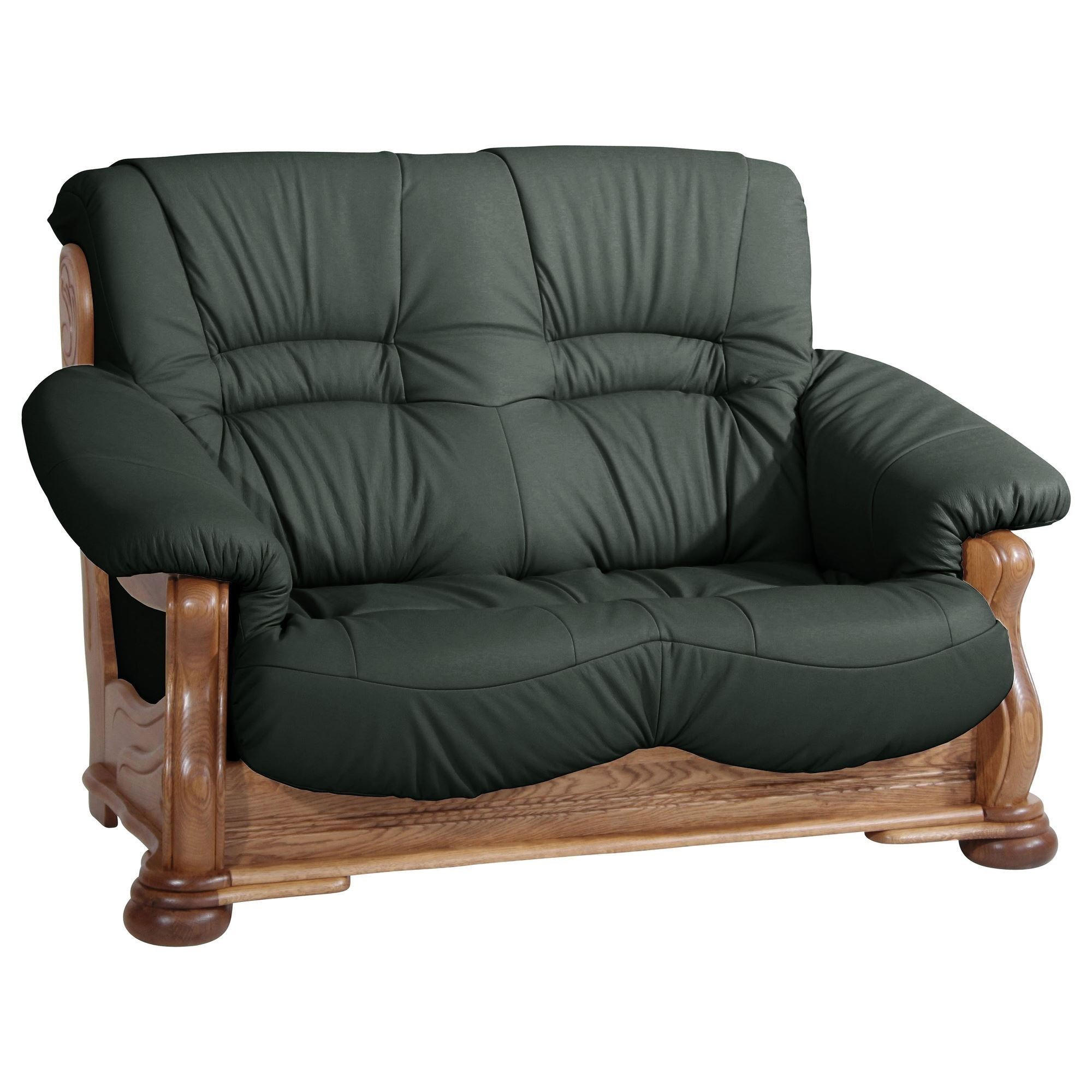 SOFA 2-Sitzer Katlin Bezug Echtleder Eiche rustikal P43 / dunkelgrün - Grün, Leder (148/95/95cm) - 58aufmkessel