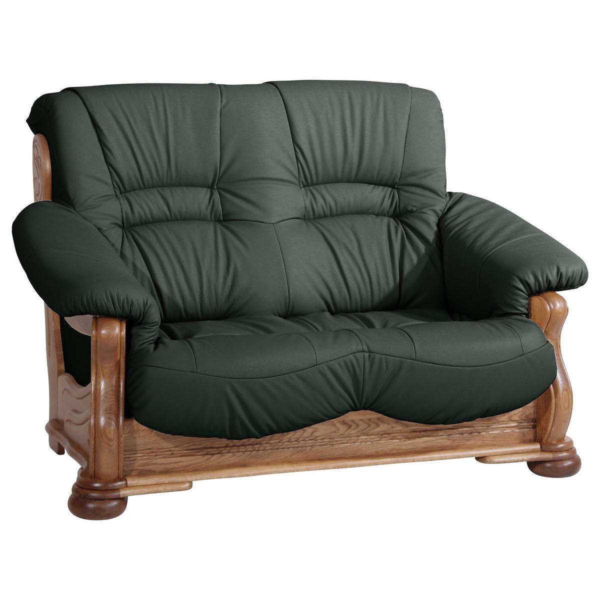 SOFA 2-Sitzer Katlin Bezug Echtleder Eiche rustikal P43 / dunkelgrün - Grün, Leder (148/95/95cm) - 58aufmkessel