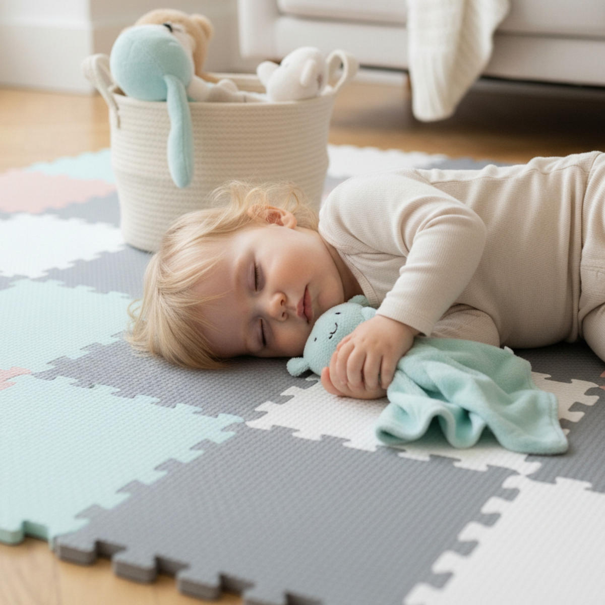 SPIELMATTE ab Null - 360/120/1 cm Puzzlematte Rosa/Grau/Weiß/Mint - Multicolor, Kunststoff (30/30cm) - Littletom