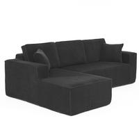 ECKSOFA 235/128/60 cm schwarz aus Cord mit Chaiselongue und 2 Kissen - Schwarz, Textil (128/235cm) - OKWISH