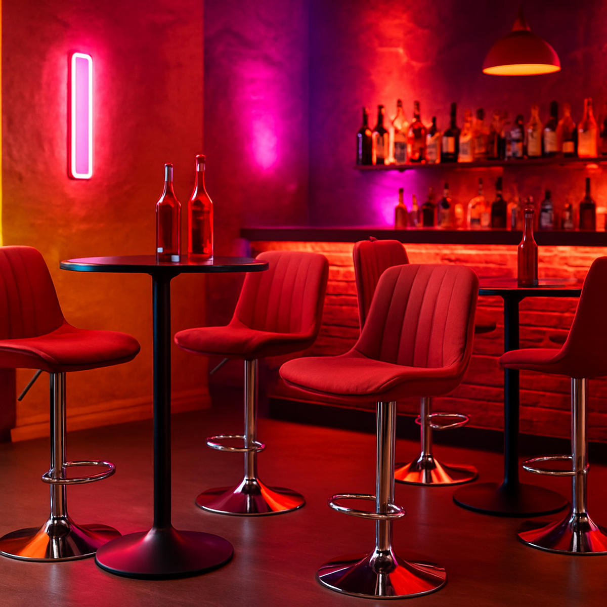 BARHOCKER 2er Set Lentos Stoff chrom rot - Chromfarben/Rot, Textil/Metall (50/108/50cm) - TPFLiving
