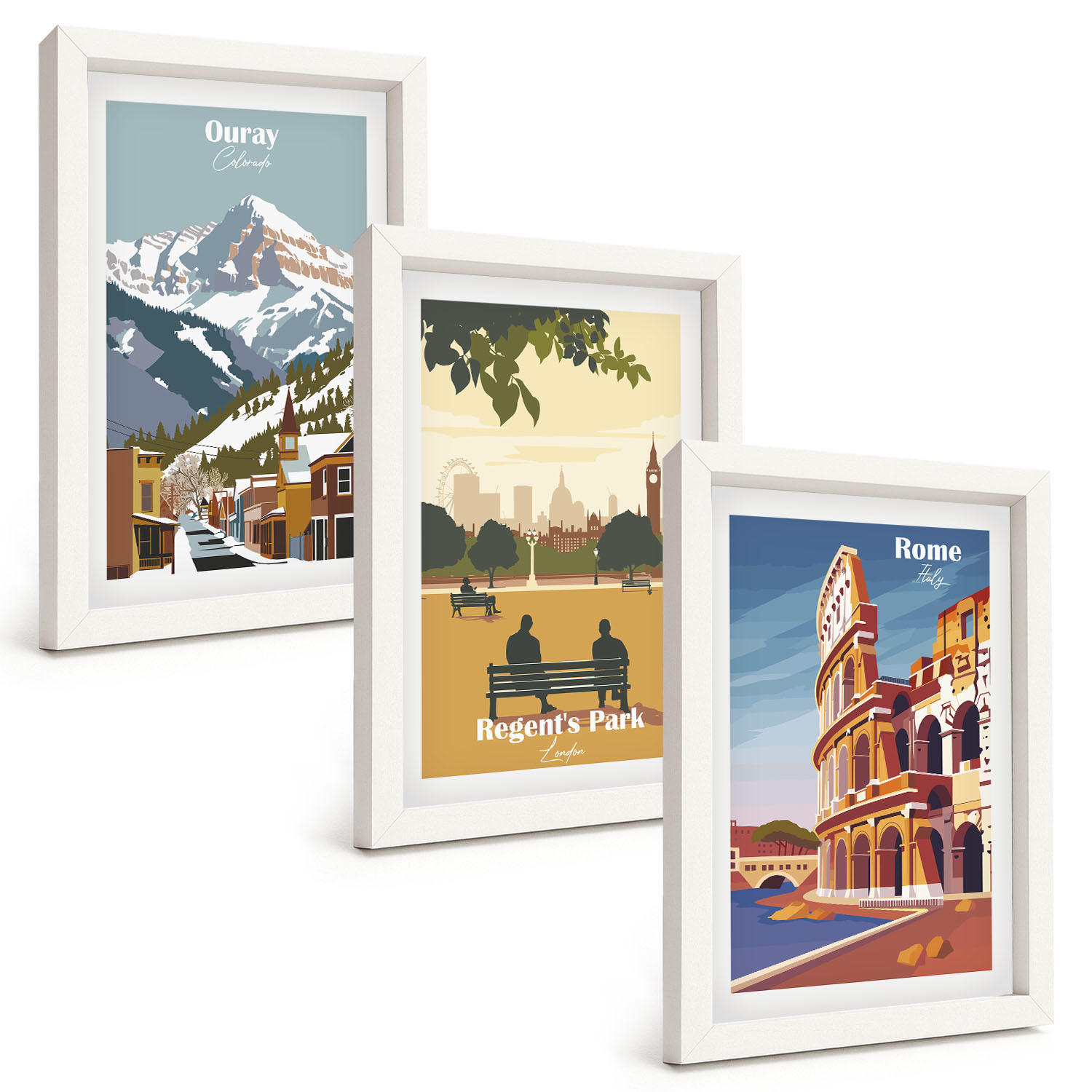 BILDER SET 3er Set - 20x30 cm Weißer Rahmen - Ouray Mountains London Coliseum - Weiß, Kunststoff (20/30cm) - TULUP
