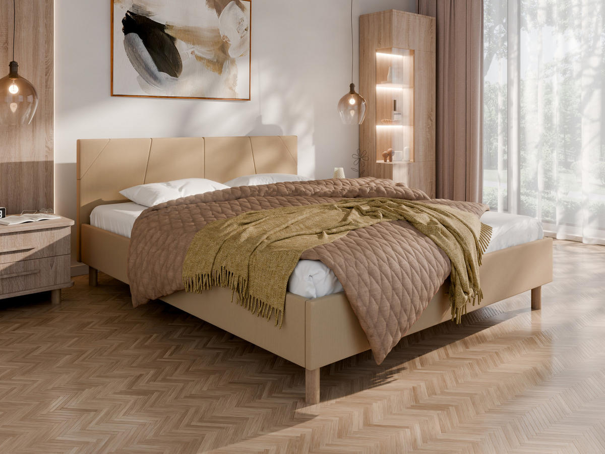 POLSTERBETT ALMORE 160x200cm Elegantes Polsterbett für modernen Wohnstil , ohne matratze, Creme - Creme, Holz - Panda Möbel