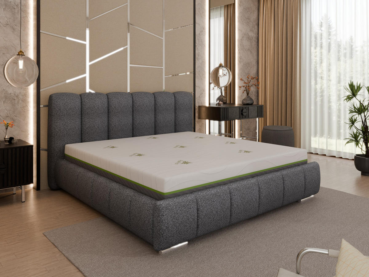 POLSTERBETT Zaira 180x200cm – Elegantes Polsterbett für modernen Wohnstil , ZONIERTE TASCHENFEDERN KOKOS (21cm), Graphitfarben - Graphitfarben, Holz (180/200cm) - Homesy
