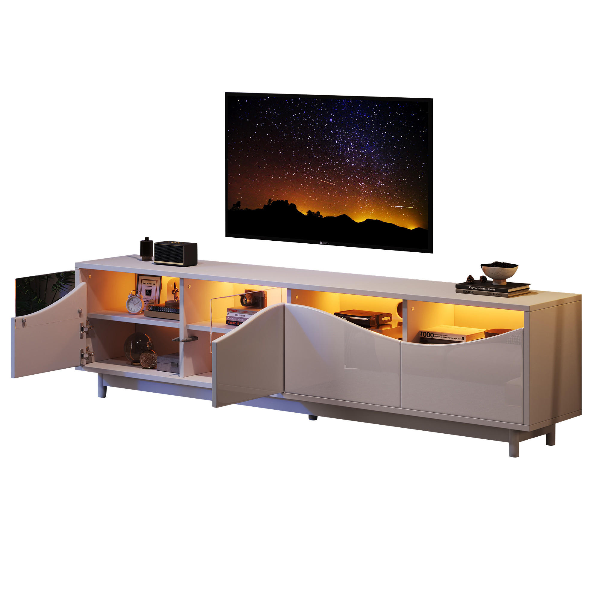 LOWBOARD 175/38/51 cm Weiß aus MDF mit LED-Beleuchtung - Weiß, Holzwerkstoff (38/51/175cm) - OKMYHOME