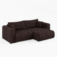 ECKSOFA RIVA Rechts Braun Cord-Stoff L-Form Couch mit Schlaffunktion & Bettkasten - Schwarz/Braun, Holz (160/255cm) - Barchello