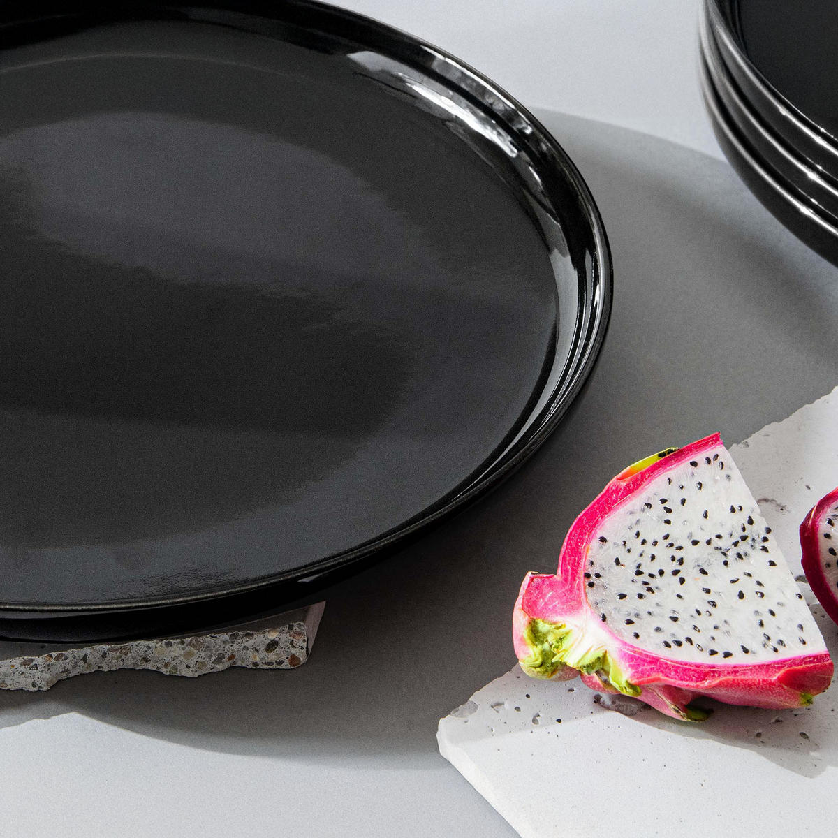 TELLER-SET VICTO 6-tlg Dessertteller - Schwarz Hochglanz, Keramik (20/2/20cm) - KONSIMO®