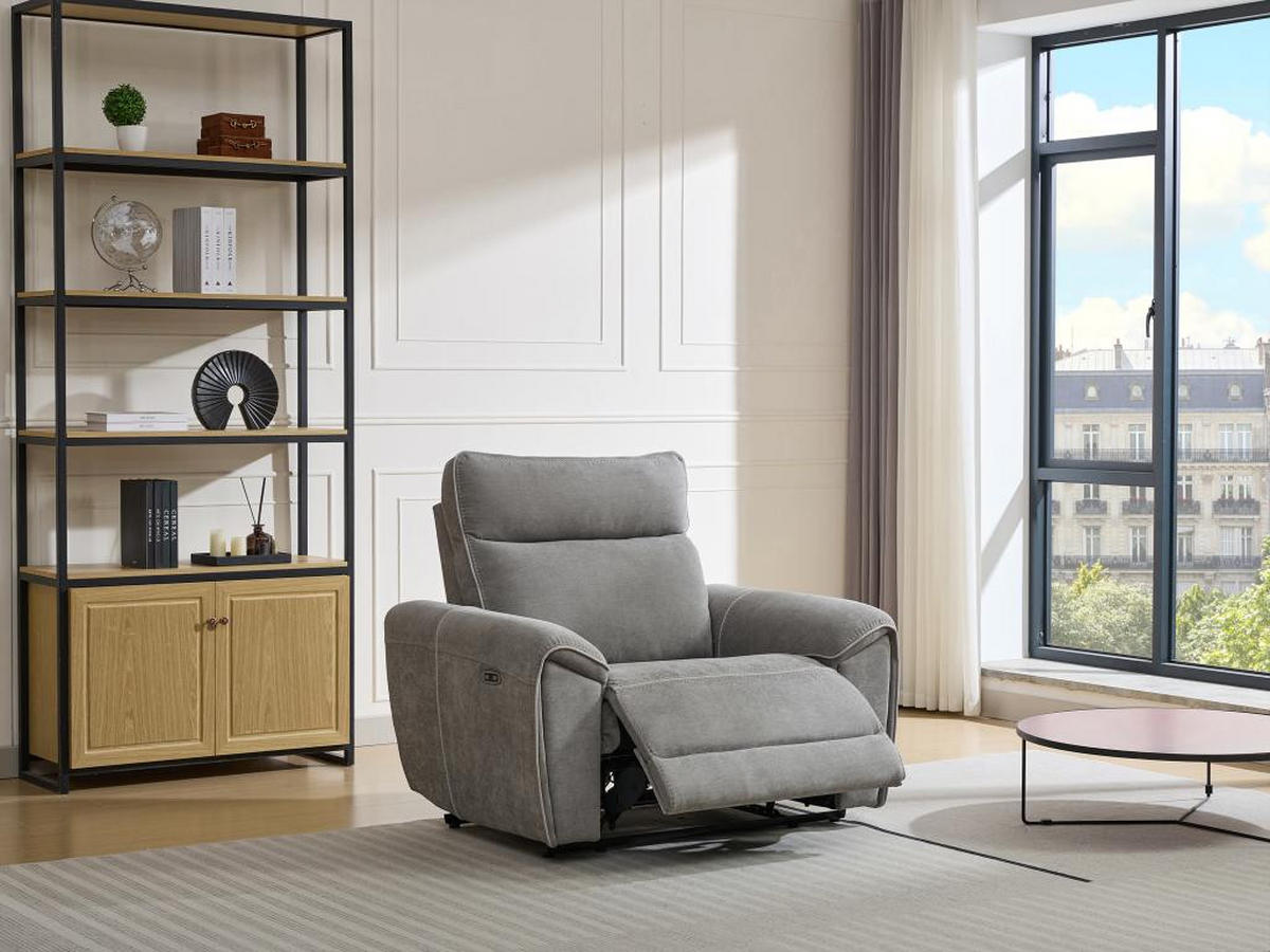 RELAXSESSEL elektrisch - Stoff - Grau - DJARALO - Grau, Textil (96/106/120cm) - Vente-Unique