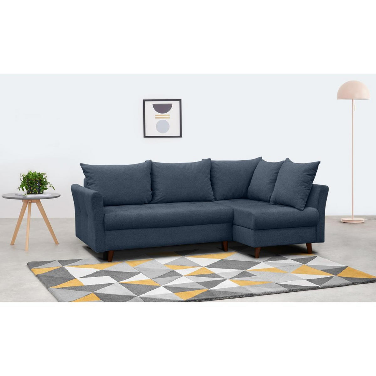 ECKSCHLAFSOFA Neron mit 2 Bettkasten und Beine in Wengefarbe, Dunkelblau, rechts - Wengefarben/Dunkelblau, Textil (233/148cm) - Beautysofa