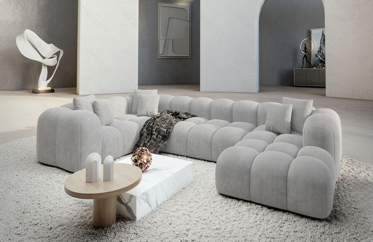 WOHNLANDSCHAFT Cloud Hellgrau Samtstoff - Hellgrau, Kunststoff (314/72/184cm)