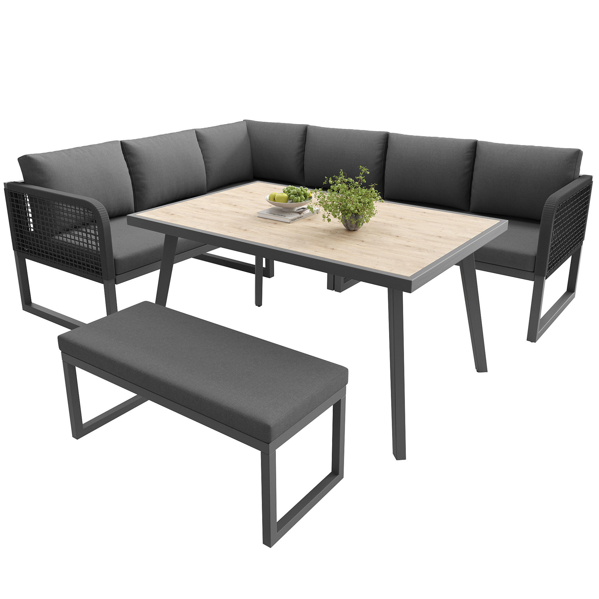 GARTENMÖBEL-SET modular mit Tisch 5-tlg. PE-Rattan Grau - Grau, Metall - Beauniv