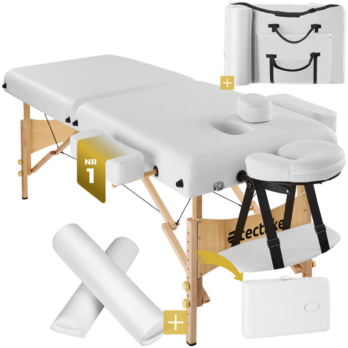 MASSAGELIEGE 2 Zonen, 220 x 83 x 87,5 cm,weiß - Weiß, Holz (59/65.5/187cm) - tectake