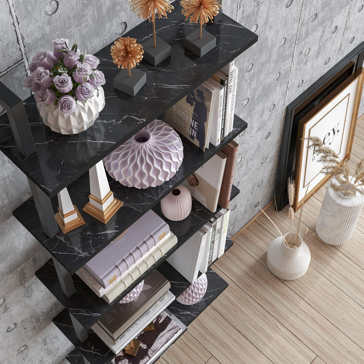 BÜCHERREGAL Piante Schwarz Marmor - Schwarz, Holzwerkstoff (22/174/60cm) - Decorotika