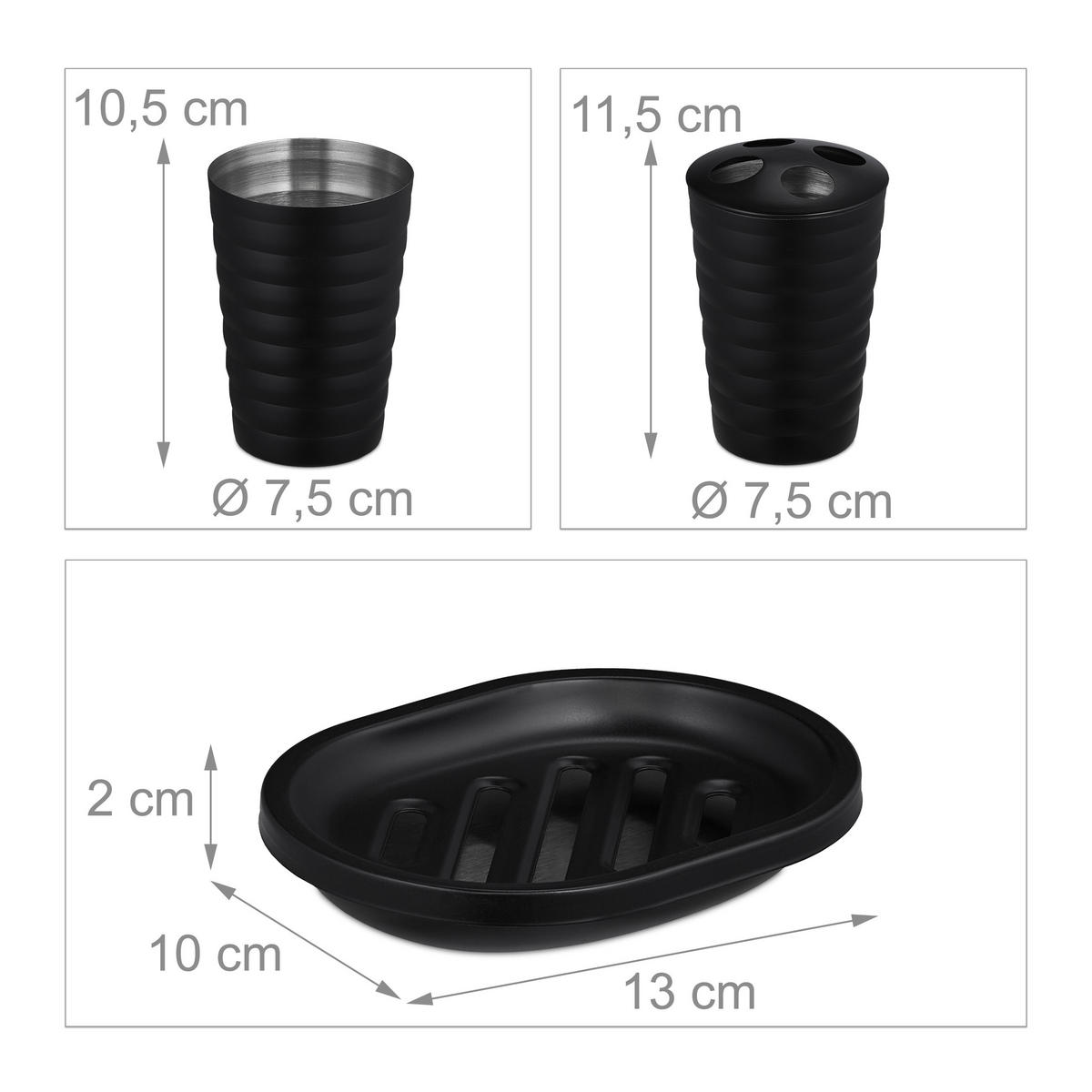 5-TLG.BADEZIMMER-SET - Schwarz, Metall (11/37/11cm) - Relaxdays