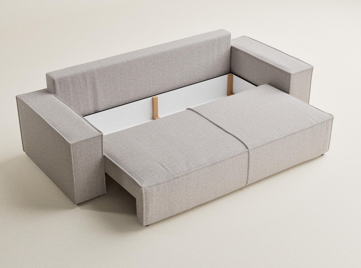 SOFA MIT SCHLAFFUNKTION Milos Hellbeige Webstoff - Beige/Schwarz, Holz/Holzwerkstoff (255/70/105cm) - Maison de Reve