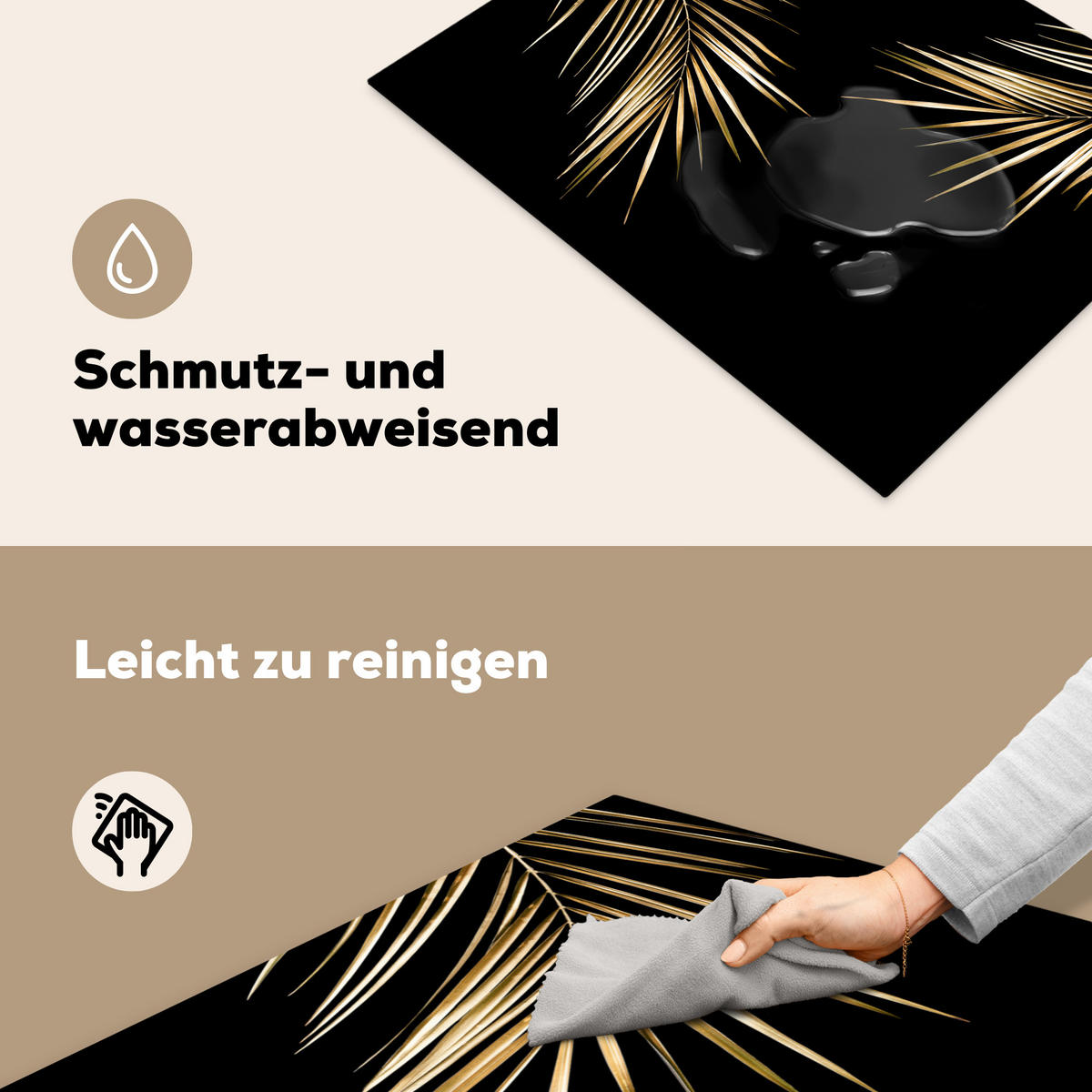 HERDABDECKPLATTE Blätter - Pflanzen - Gold - Schwarz - Luxus 70x52 cm - Goldfarben, Kunststoff (70/0.2/52cm) - MuchoWow