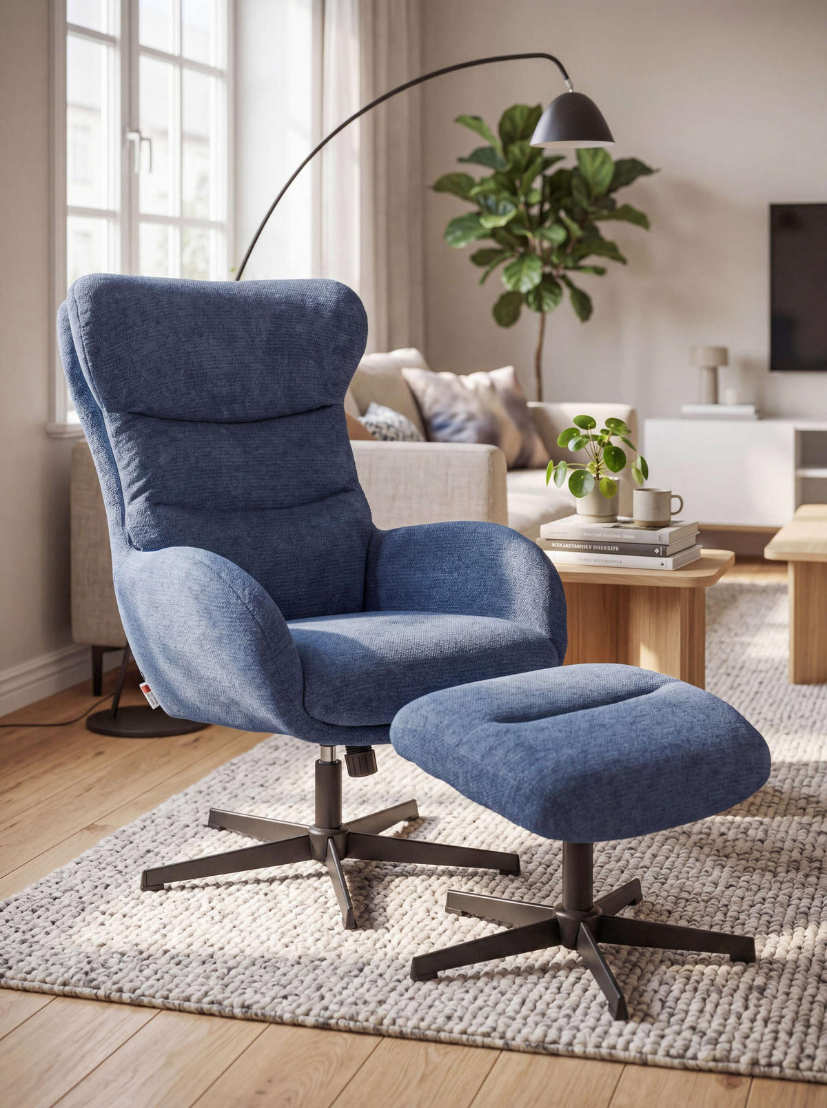 RELAXSESSEL Lucito blau inkl. Fußhocker - Blau/Schwarz, Textil/Metall (83/109/76cm) - Mr. Deko
