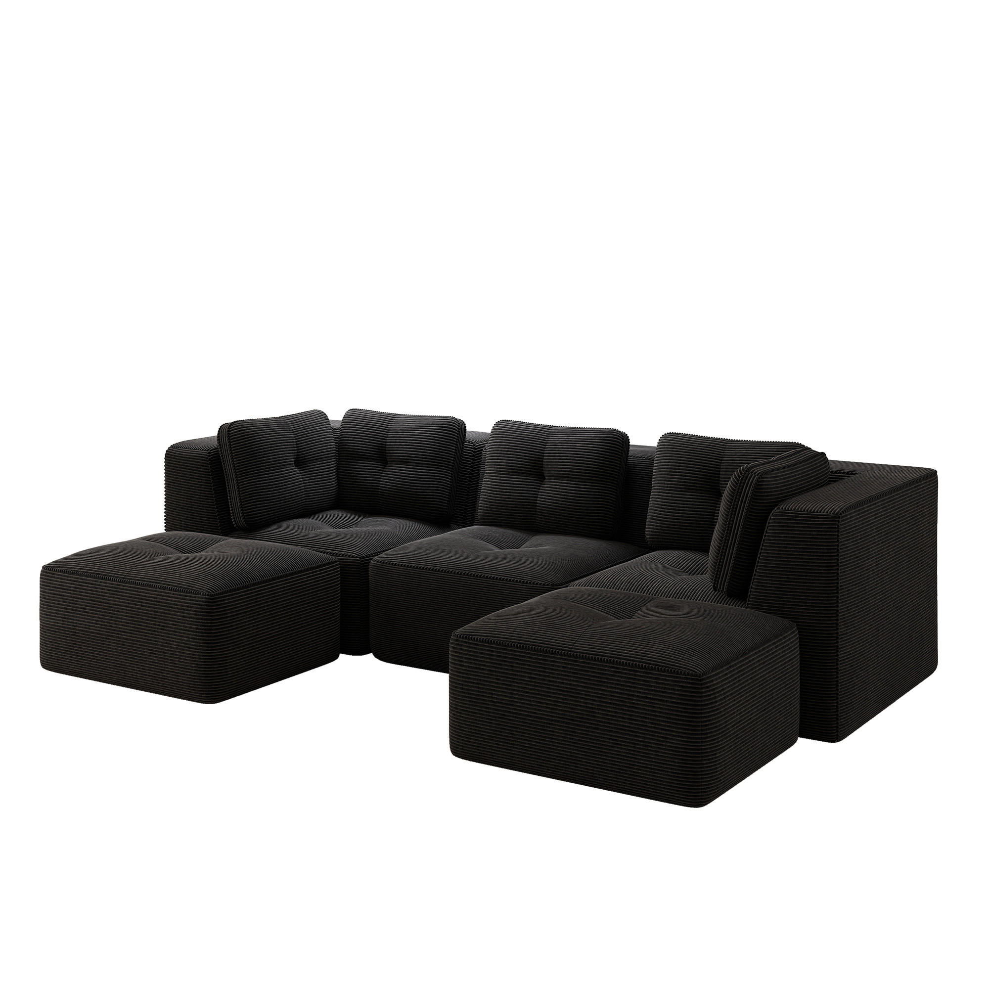 WOHNLANDSCHAFT Cord Schwarz - Schwarz, Textil (297/69/177cm) - WISHDOR