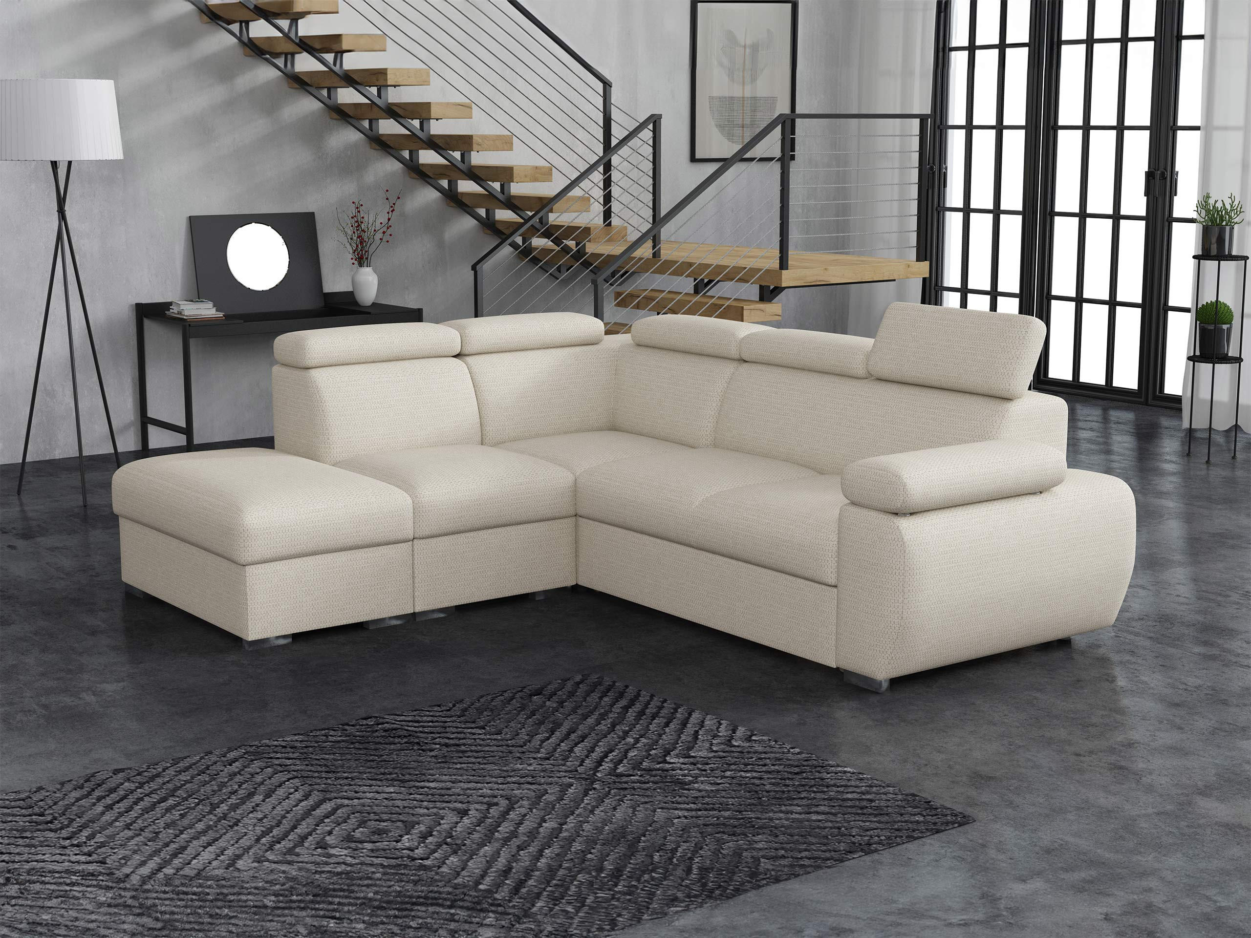 ECKSOFA Boston 2RR1P, Seite: Links PUFAP+R+1P(65)+2R - Silberfarben/Creme, Holz/Textil (260/230cm) - MIRJAN24