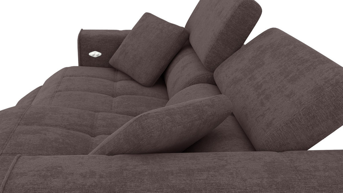 SOFA QUARTZ 3-Sitzer mit 2 Relaxfunktionen, dunkelbraun - Dunkelbraun/Silberfarben, Holzwerkstoff/Textil (204/80/102cm) - Courtois Laville