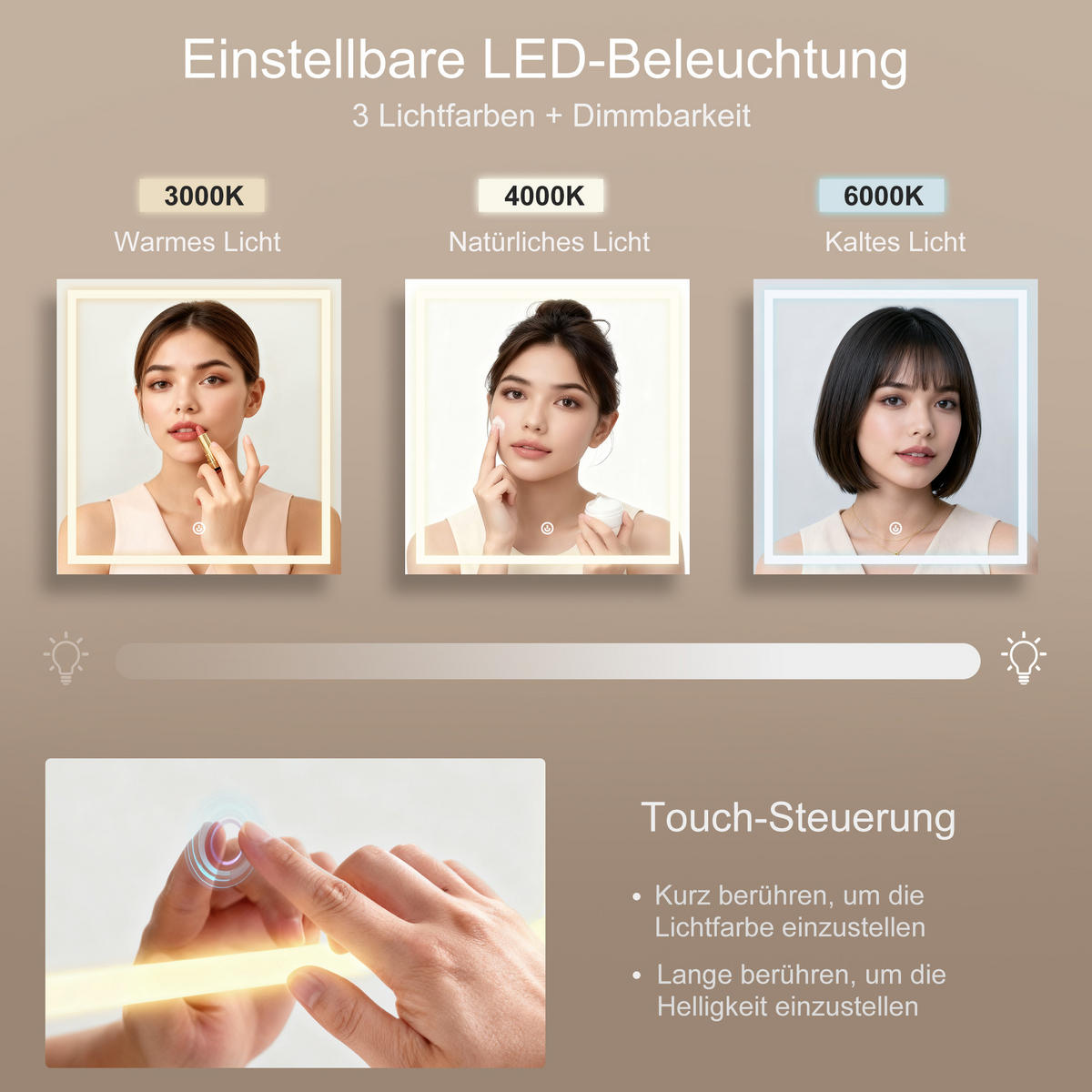 SCHMINKTISCH mit LED-Spiegel, großem Stauraum und Steckdose - Weiß, Holz (110/140/40cm)