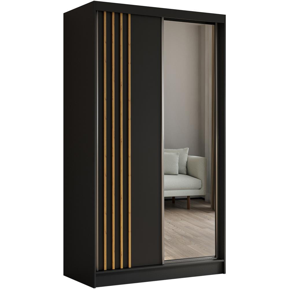 SCHWEBETÜRENSCHRANK Nela 120/216/61 schwarz mit Schubladen - Schwarz/Eiche Artisan, Holzwerkstoff (120/216/61cm) - Beautysofa