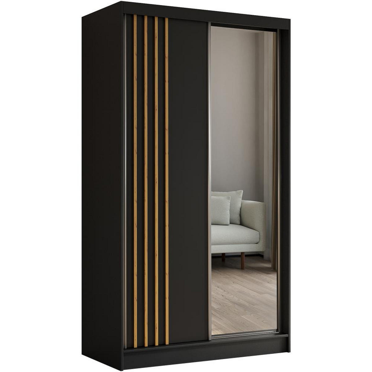 SCHWEBETÜRENSCHRANK Nela 120/216/61 schwarz mit Schubladen - Schwarz/Eiche Artisan, Holzwerkstoff (120/216/61cm) - Beautysofa