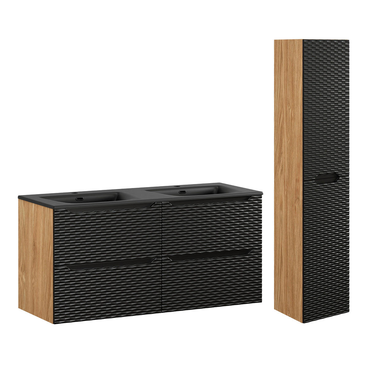 BADMÖBEL 120cm Elora 2er-Set Schwarz und Holz - Schwarz, Holzwerkstoff (120/57/46cm) - Petits-meubles